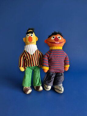 Vintage Sesame Street Ernie and Bert Plush Figures 9"